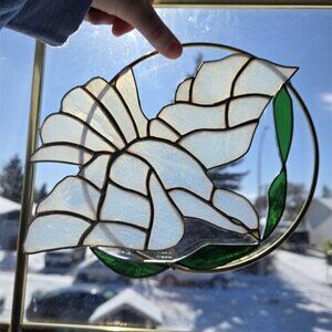 Stained Glass Dove with Branch Handmade Suncatcher Easter/Christmas Decor Vtg